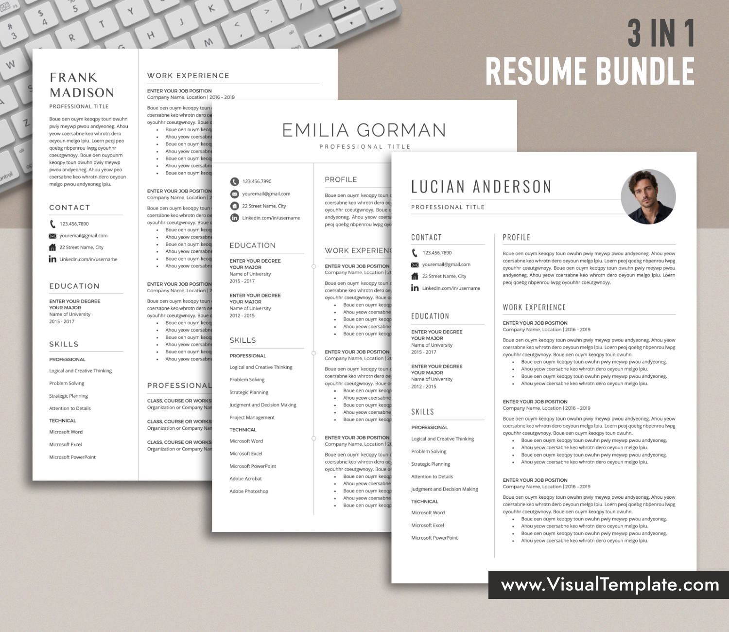 www.VisualTemplate.com-Resume Template Bundle for Microsoft Word