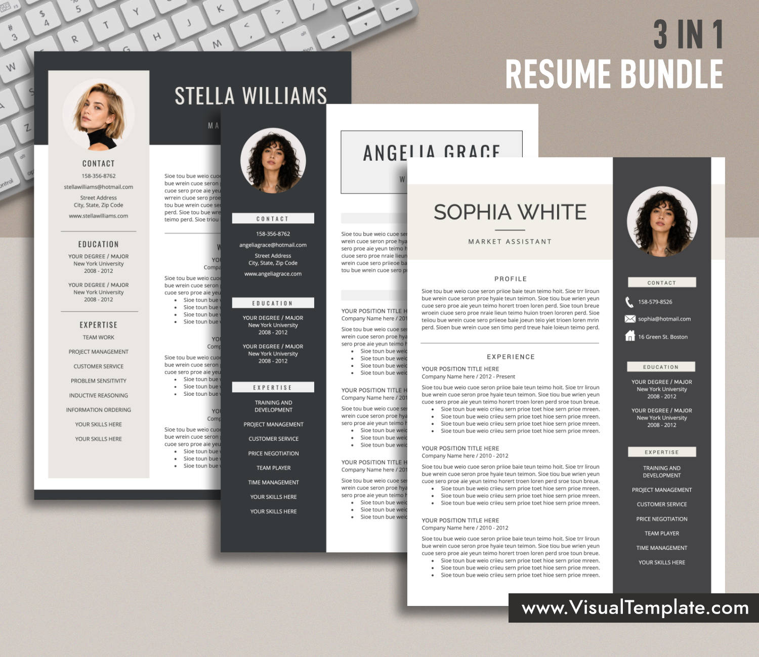 www.VisualTemplate.com-Resume Template Bundle for Microsoft Word