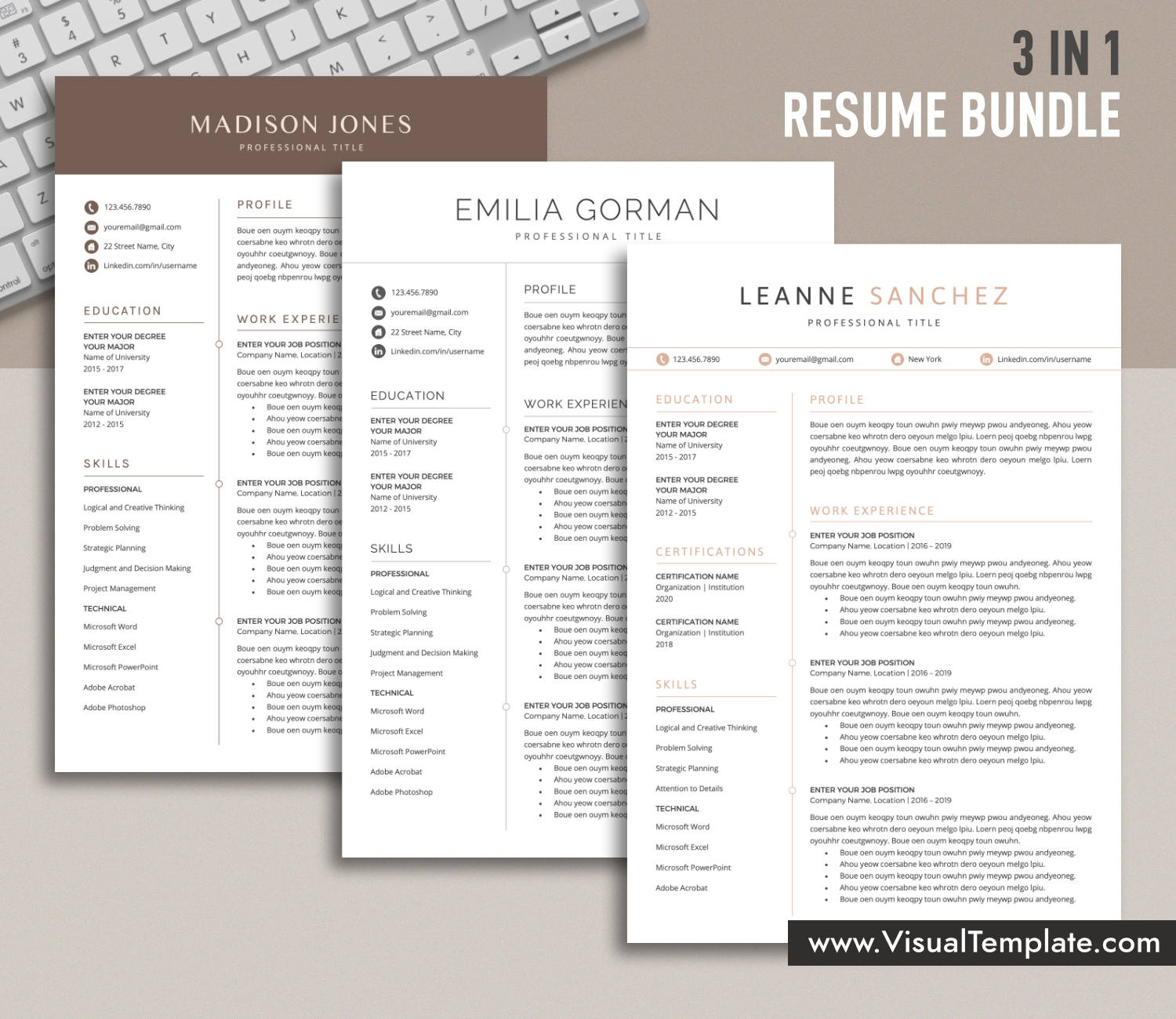 www.VisualTemplate.com-Resume Template Bundle for Microsoft Word