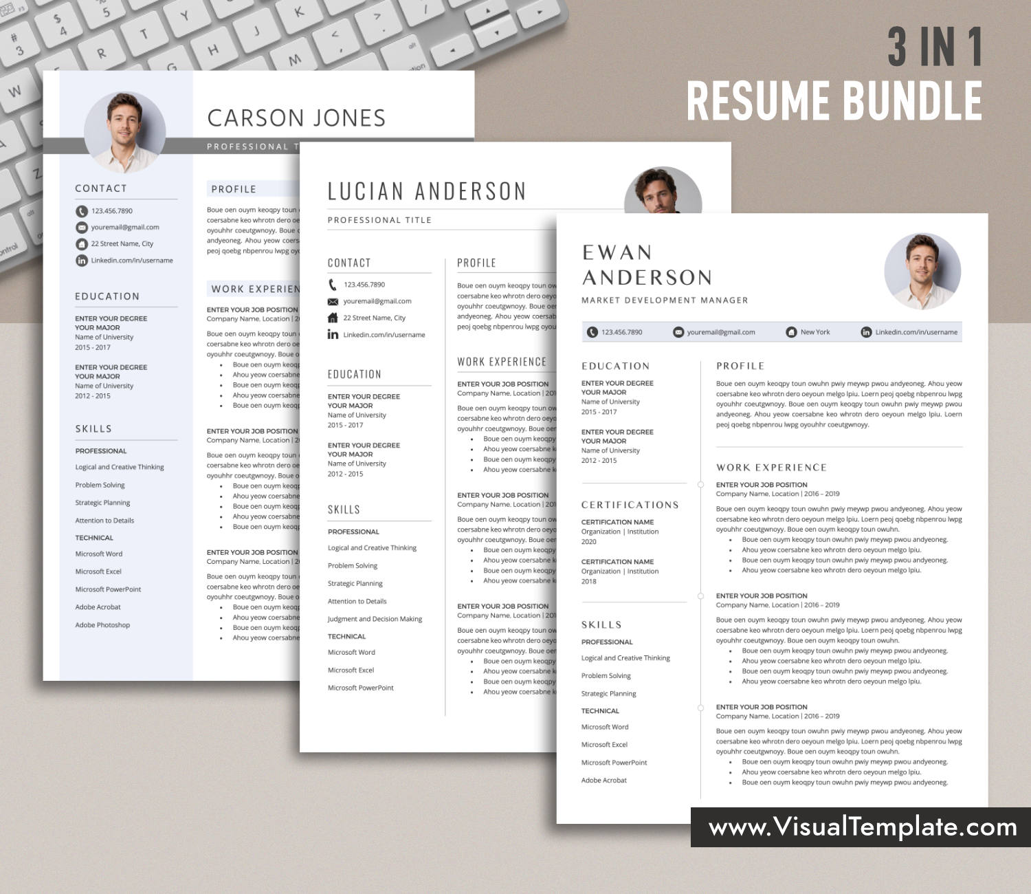 www.VisualTemplate.com-Resume Template Bundle for Microsoft Word