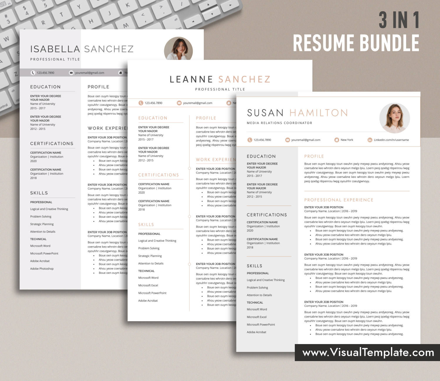 www.VisualTemplate.com-Resume Template Bundle for Microsoft Word