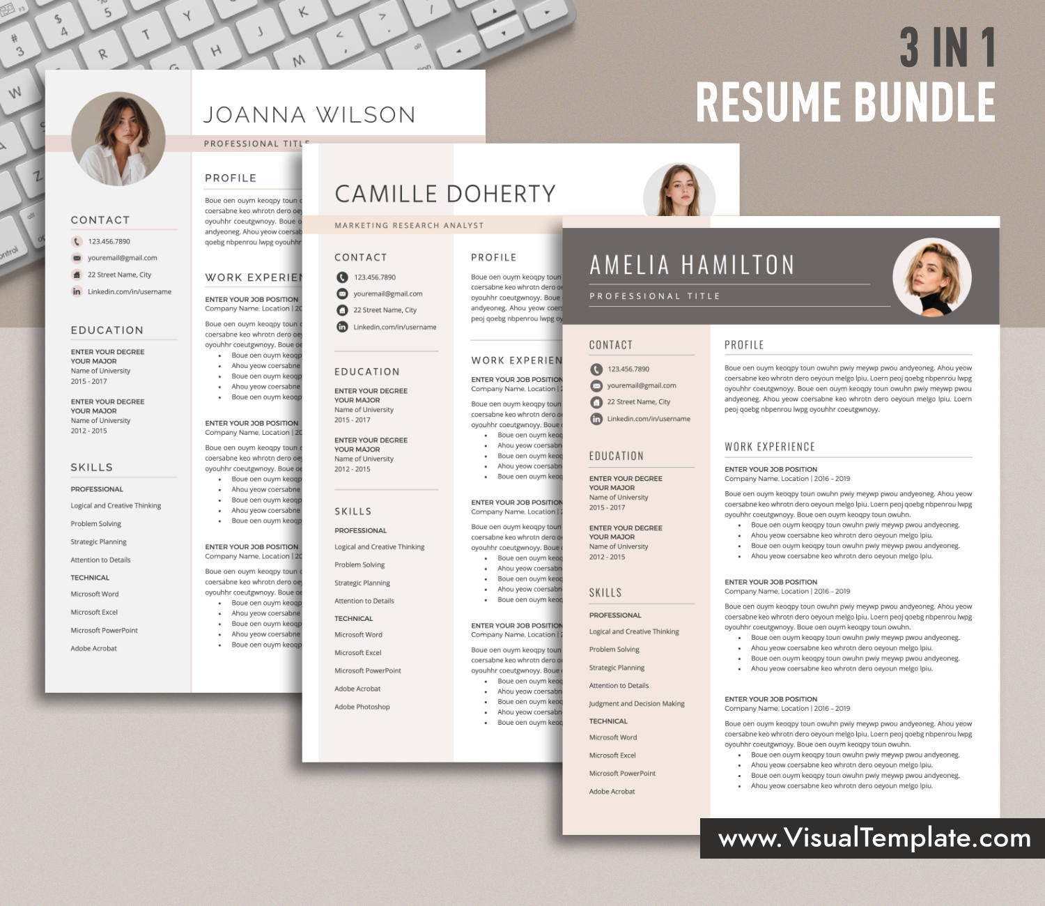 www.VisualTemplate.com-Resume Template Bundle for Microsoft Word