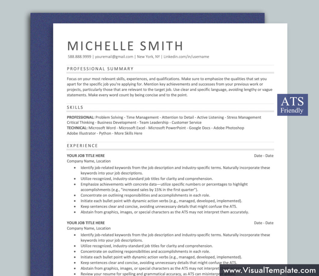 ATS Friendly Resume Template for - Www.VisualTemplate.com ATS Friendly Resume Templates For MS Word MICHELLE 1 1060x919 