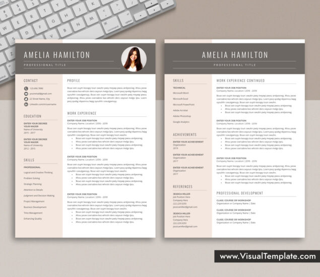 2025 2026 Pre Formatted Resume Template With Resume Icons Fonts And Www.VisualTemplate.com Resume Template For MS Word AMELIA 2 635x550 